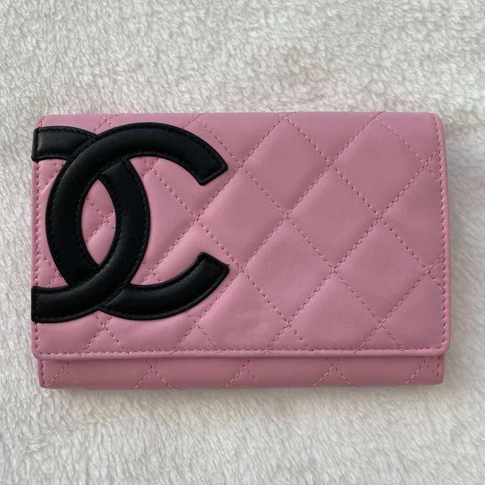 Chanel Quilted Cambon Flap Wallet Pink and Black